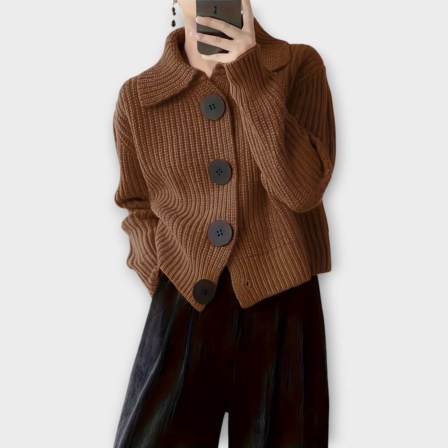 Ribbed Knit Cardigan with Oversized Buttons