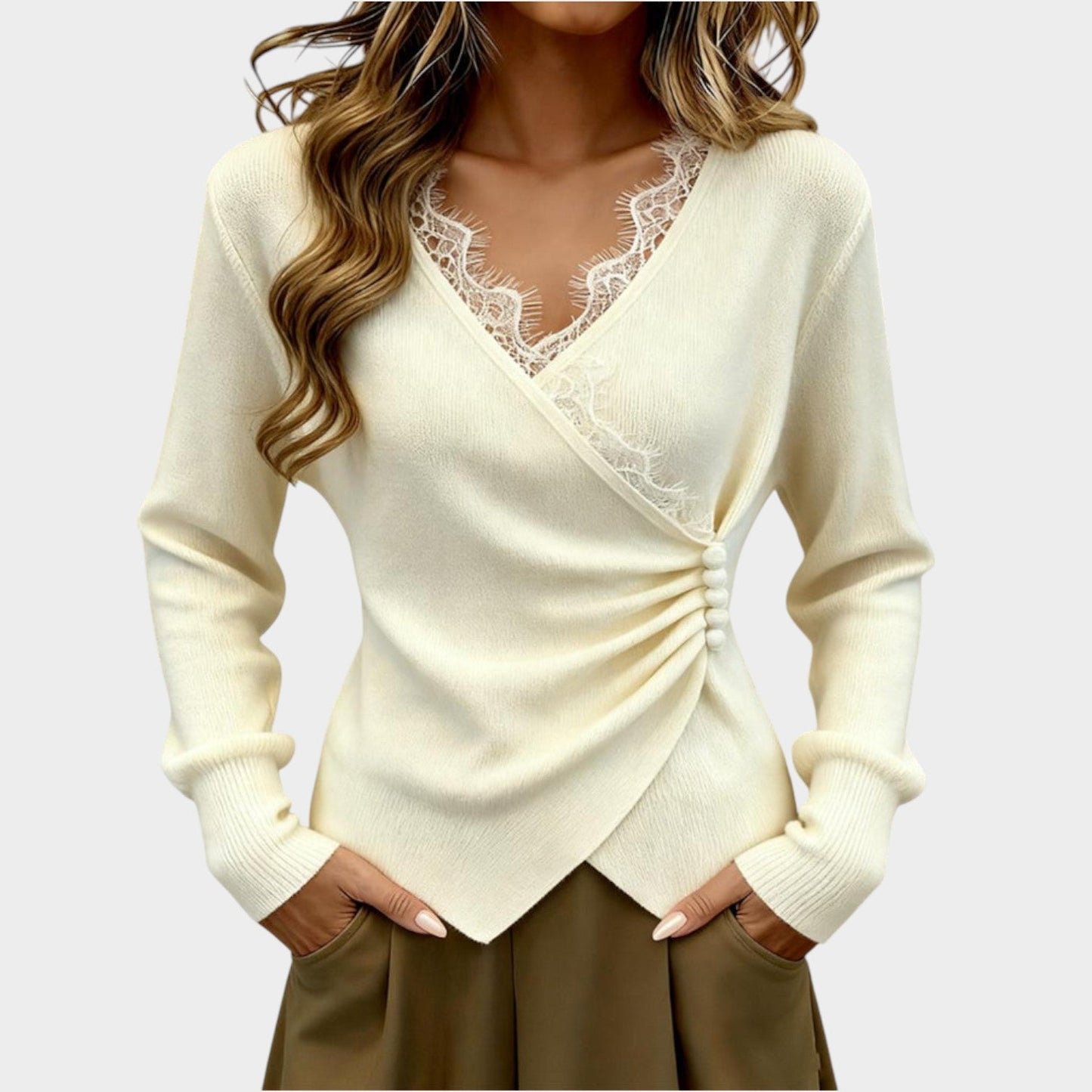 Wrap-Detail Lace Knit Top