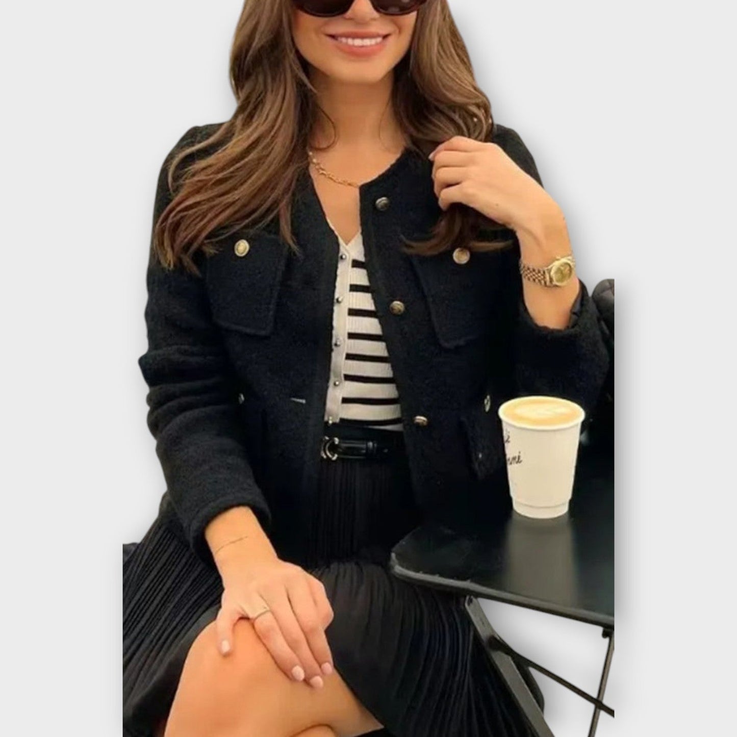 Textured Button-Front Tweed Jacket