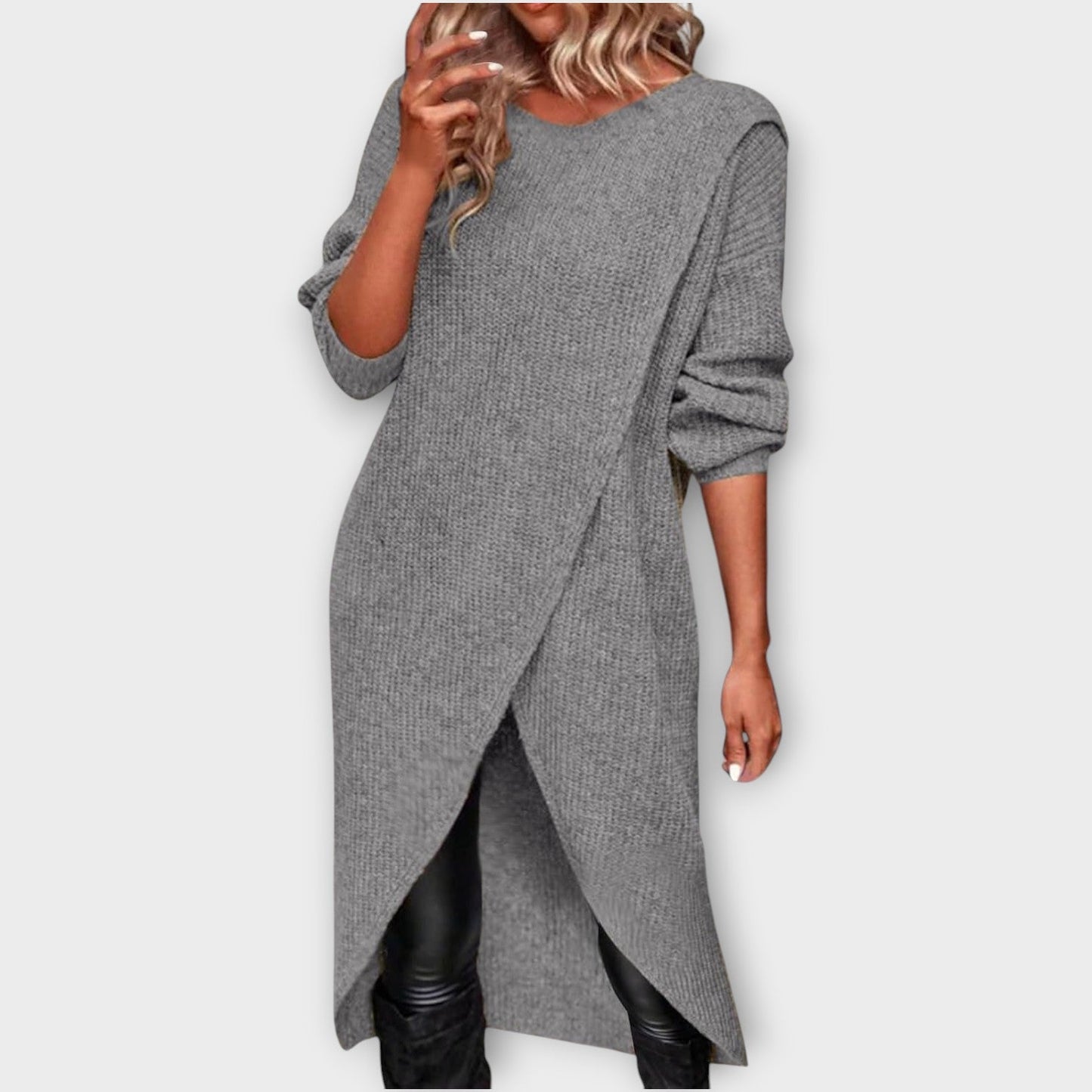 Cozy Knit Overlap Sweater Dress