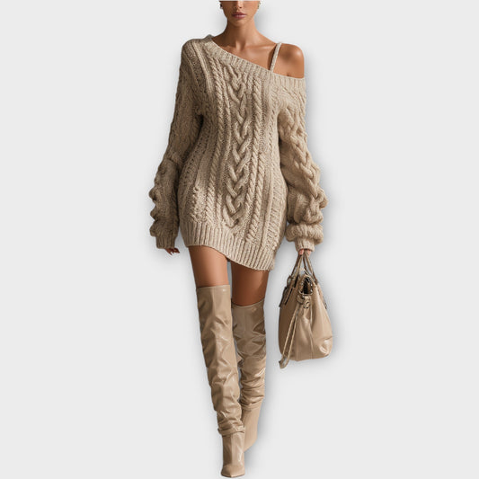 Cable-Knit Off-Shoulder Sweater Dress
