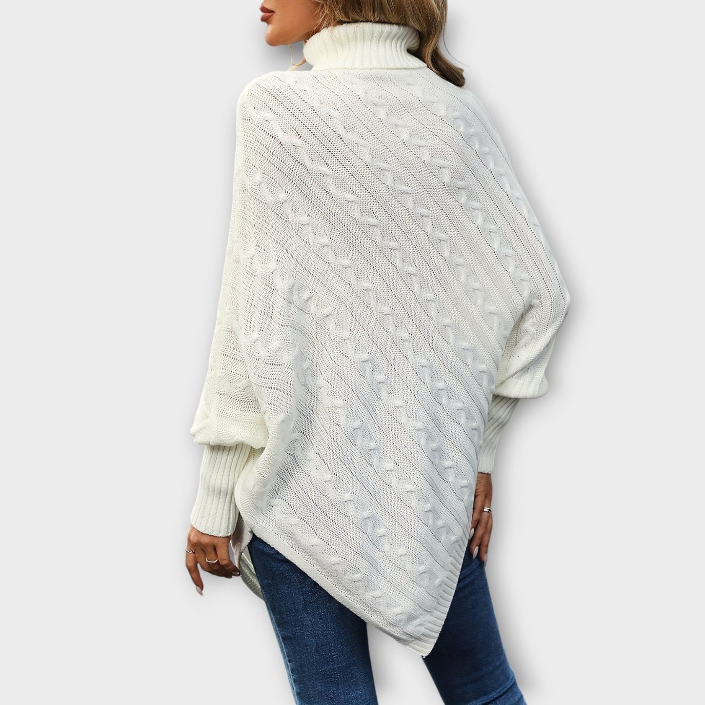 Elegant Cable-Knit Turtleneck Poncho