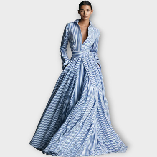 Striped Button-Front Maxi Dress