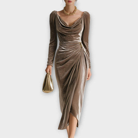 Luxe Velvet Draped Evening Dress