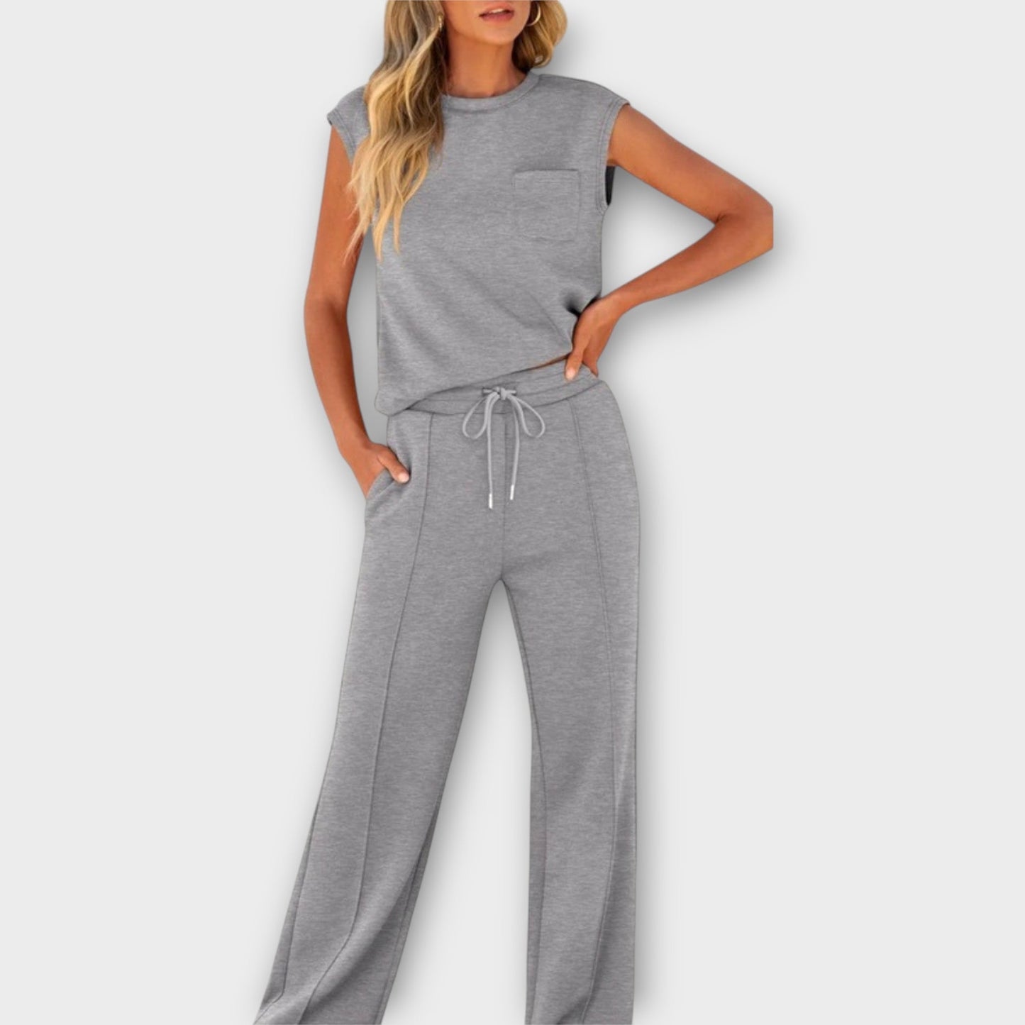 Sleeveless Top and Trouser Set with Drawstring