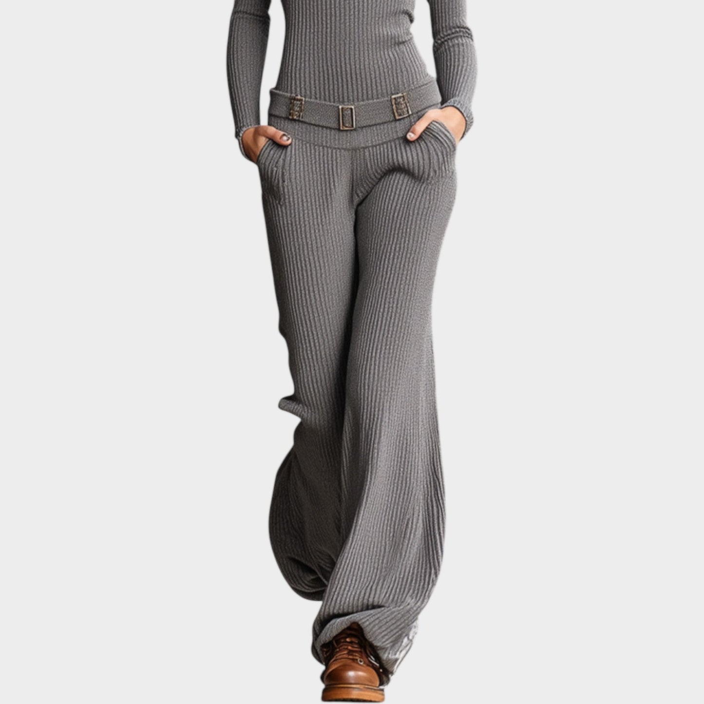 Ribbed Zip-Front Knit Set