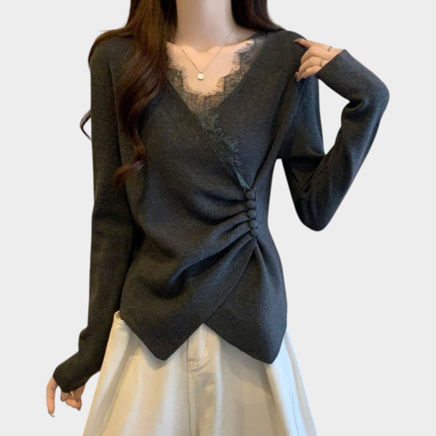 Wrap-Detail Lace Knit Top