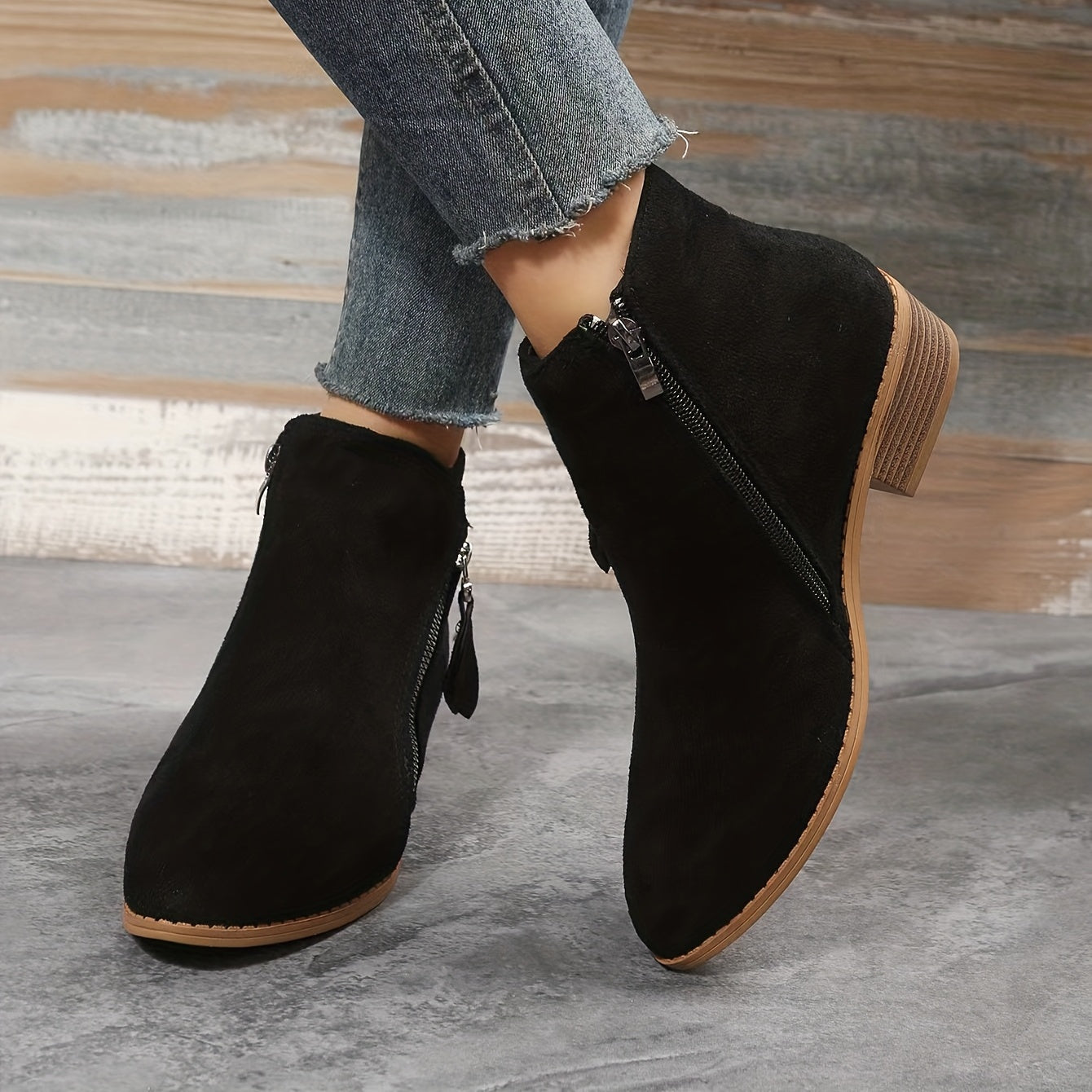Seren - Sleek Pointed-Toe Ankle Boots with Heel and Zip