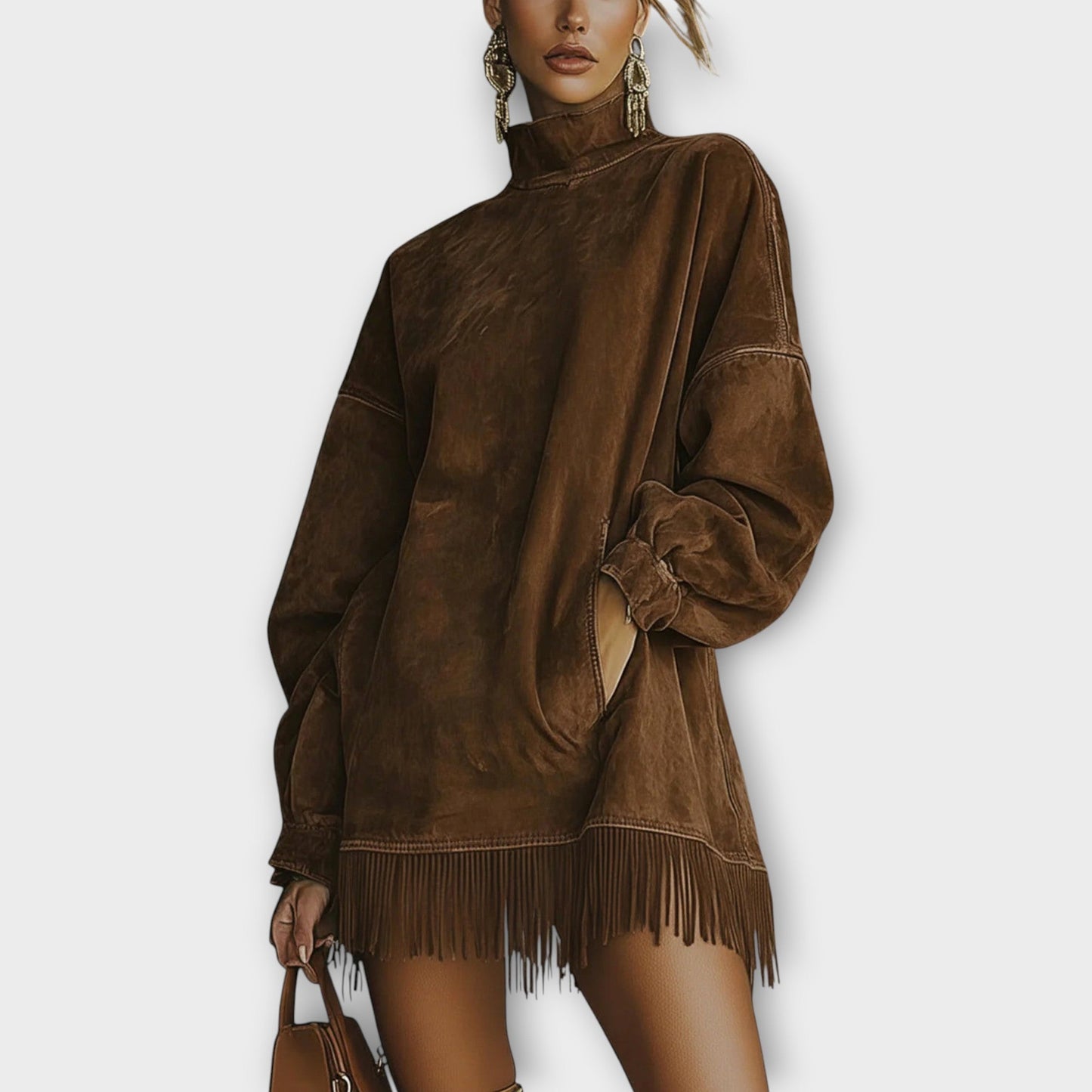 Fringe Turtleneck Mini Dress