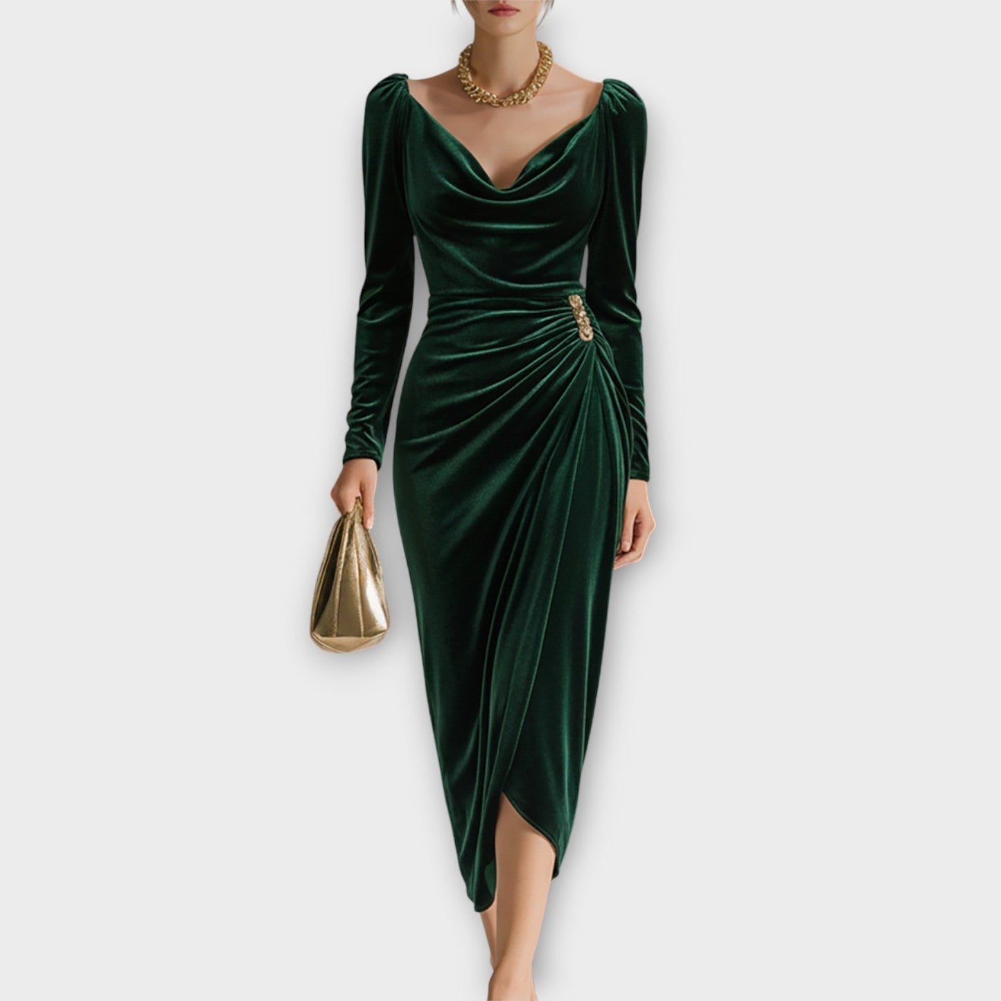 Luxe Velvet Draped Evening Dress