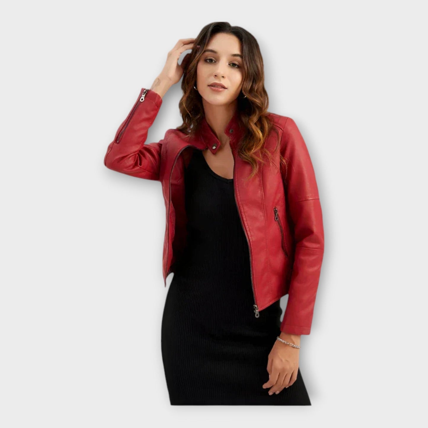 Modern Short Leather Jacket with Zipper