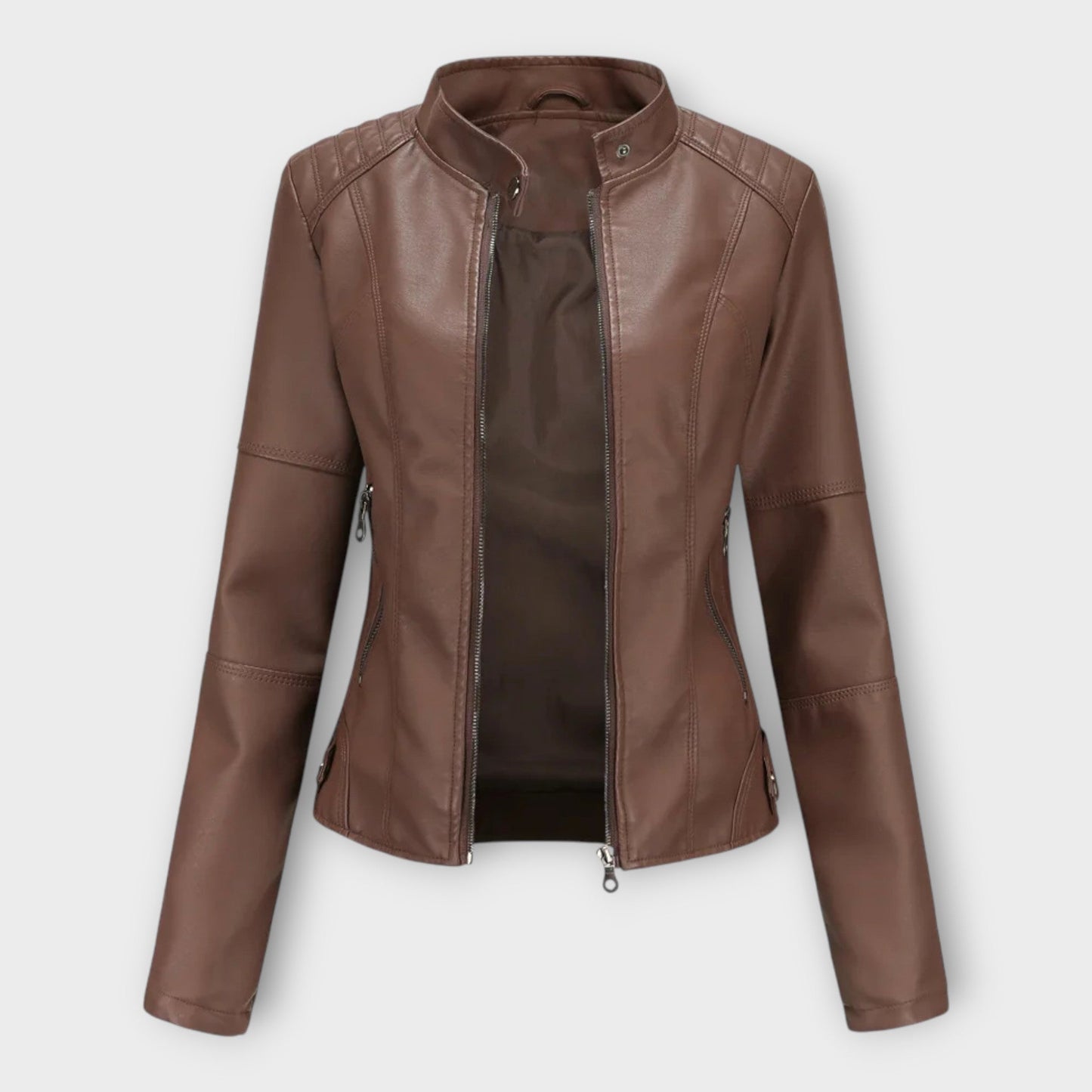 Modern Short Leather Jacket with Zipper