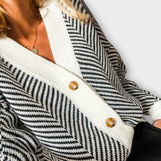 Chevron Knit Button Cardigan