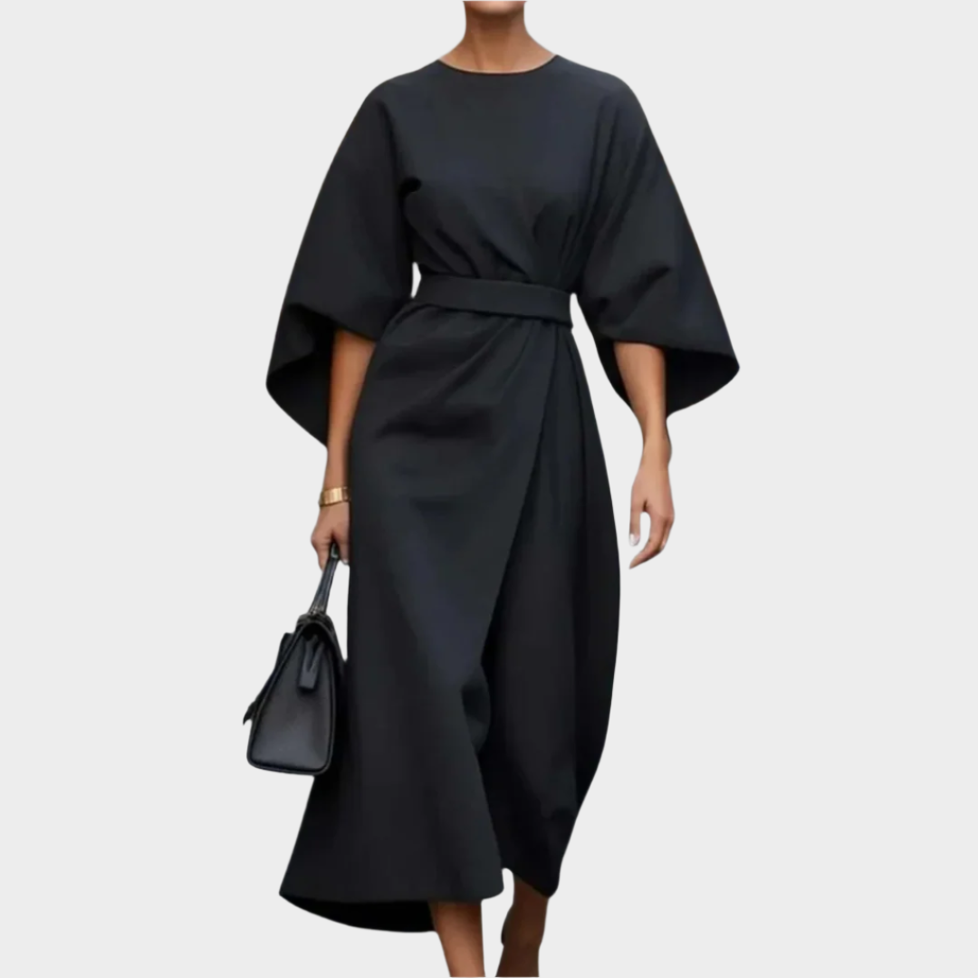 Chic Minimal Dress with Belt and Wide Sleeves
