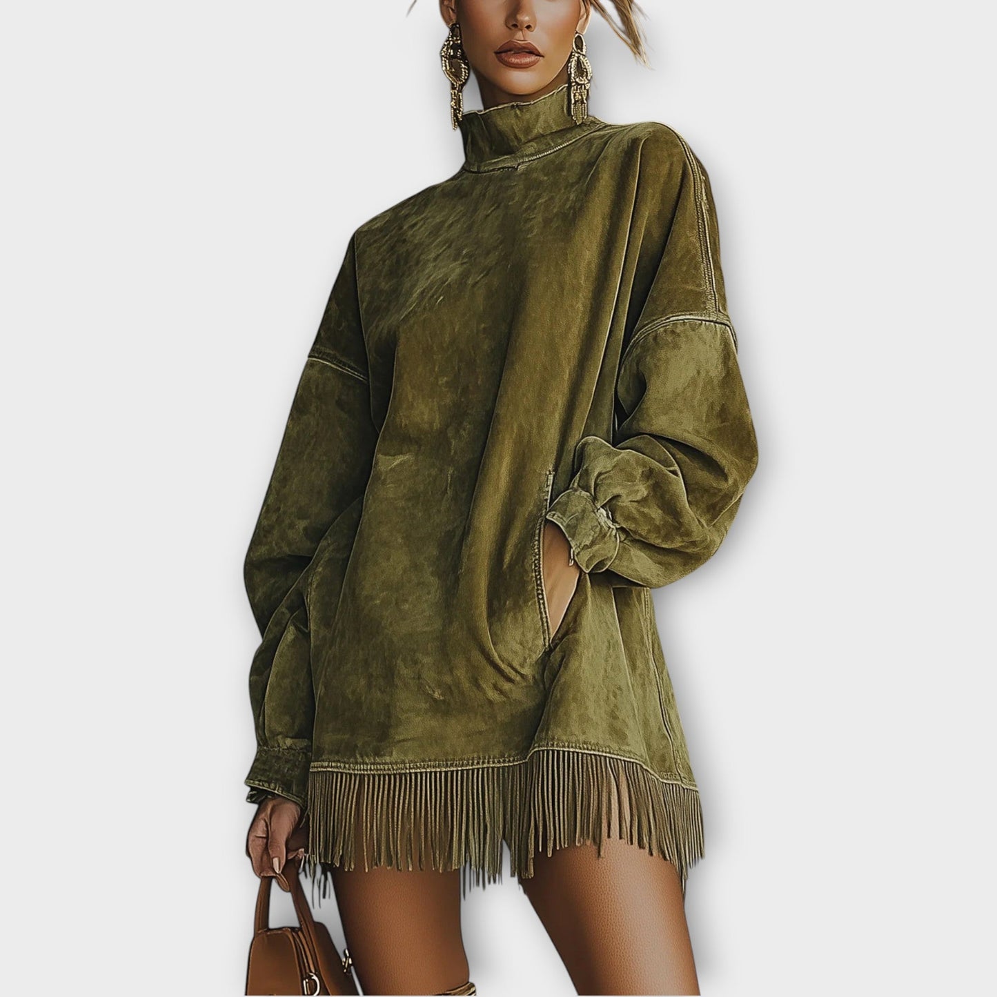 Fringe Turtleneck Mini Dress