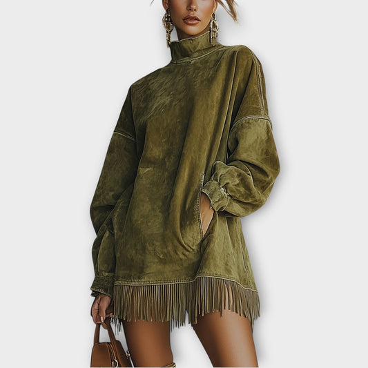 Fringe Turtleneck Mini Dress