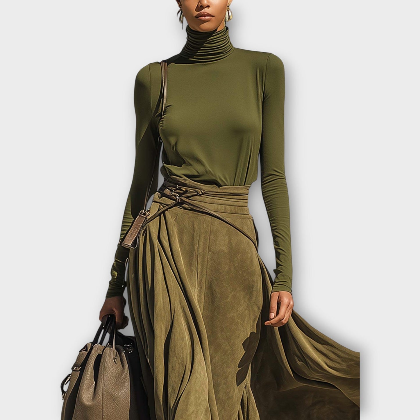 Luxe Olive Windflow Skirt Set