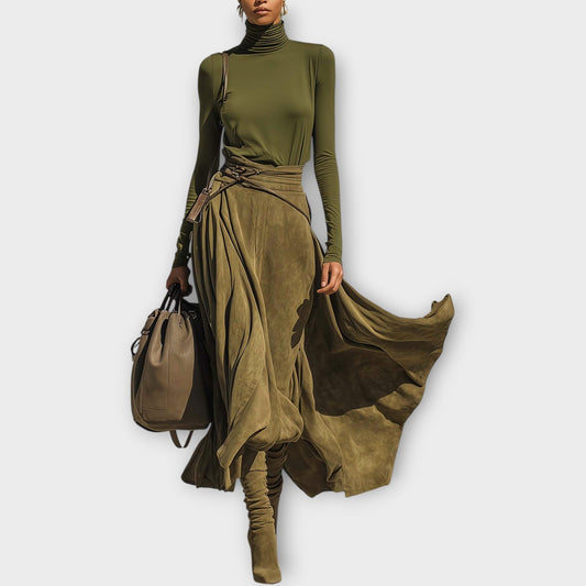 Luxe Olive Windflow Skirt Set