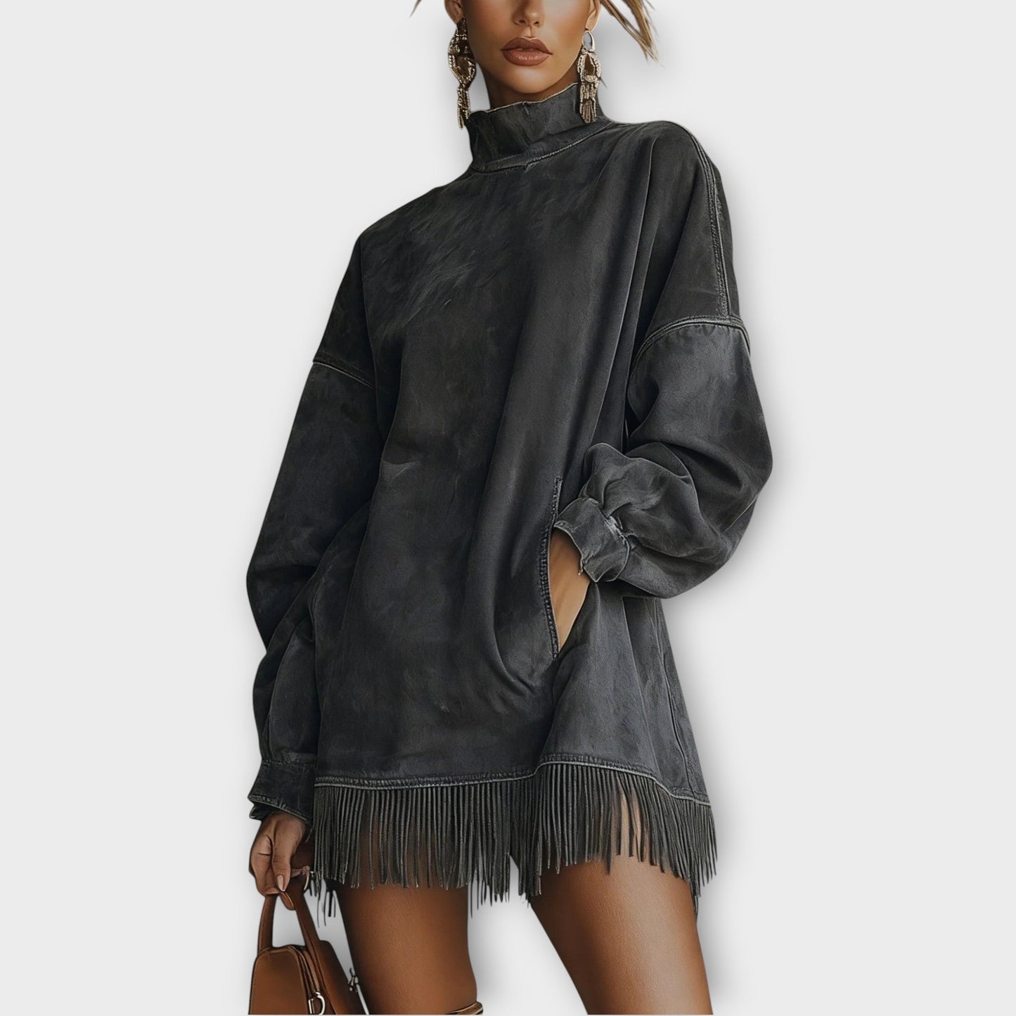 Fringe Turtleneck Mini Dress
