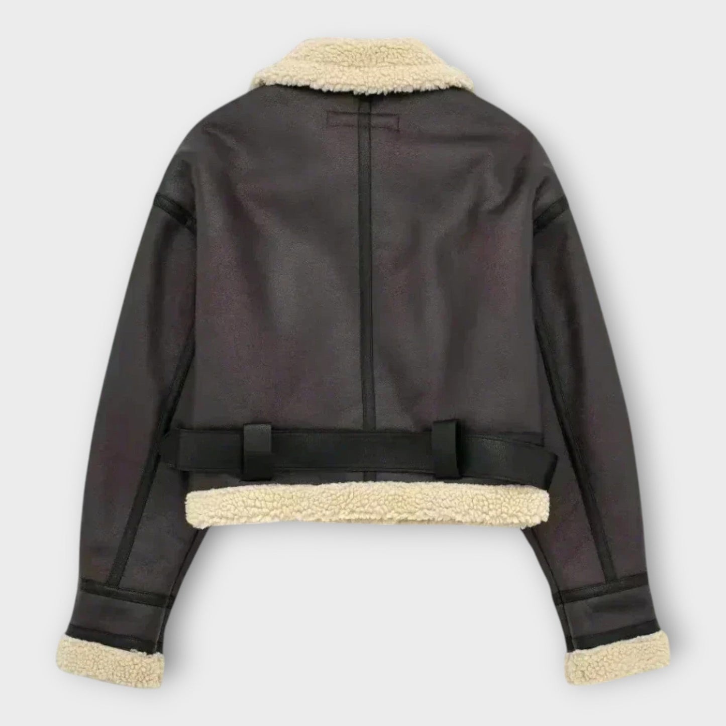 Leather Short Jacket with Fur and Belt