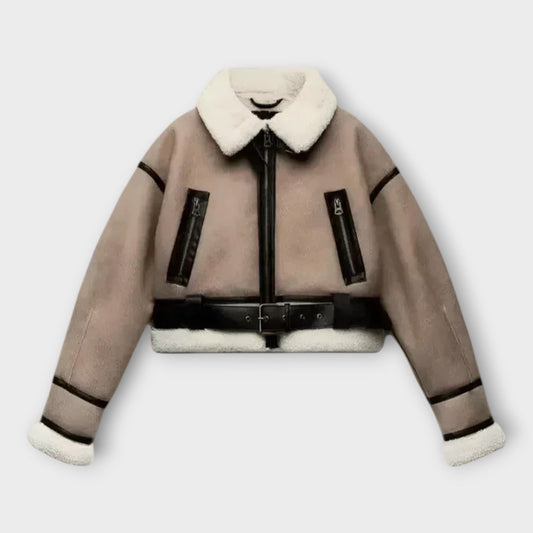 Leather Jacket with Lining and Belt