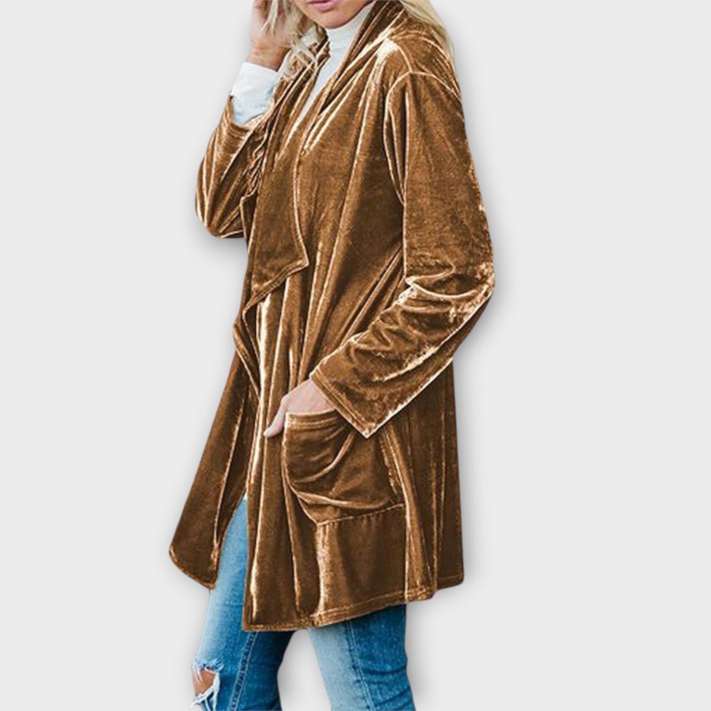 Elegant Velvet Draped Cardigan