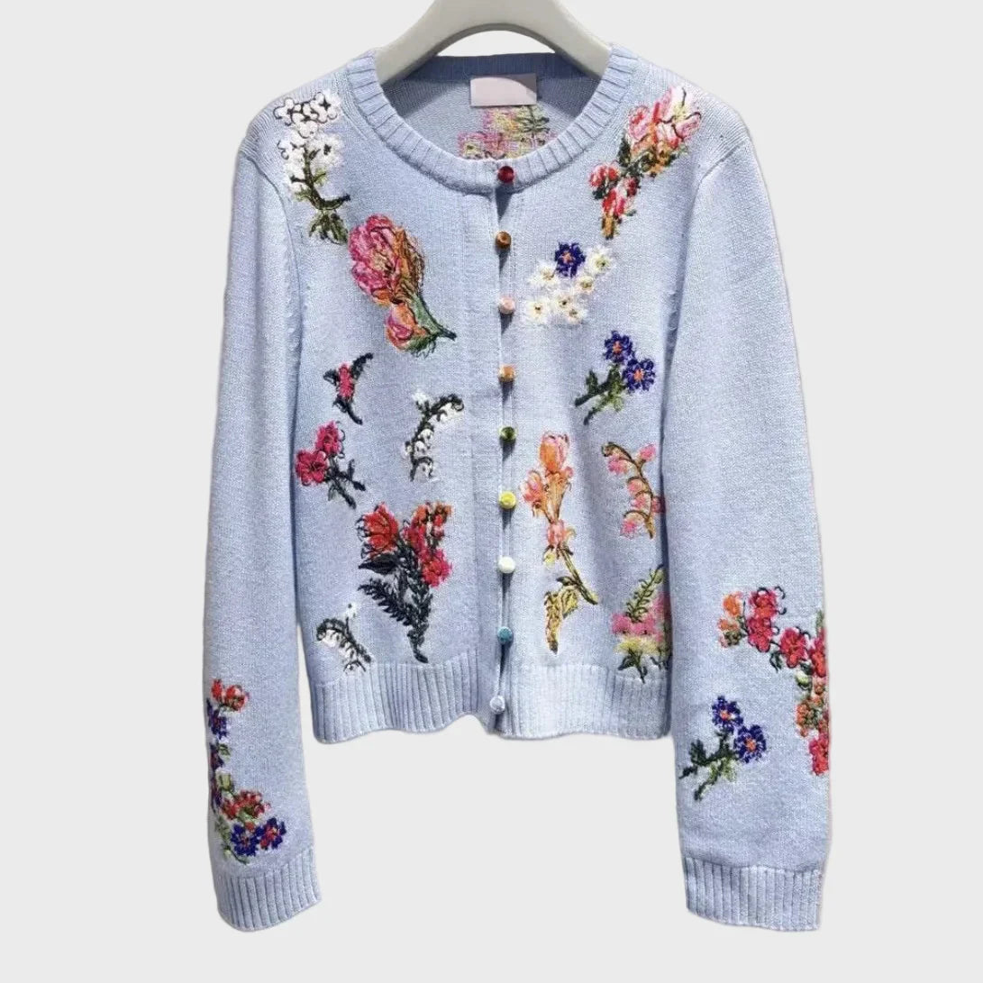 Elegant Knitted Gilet with Flowers