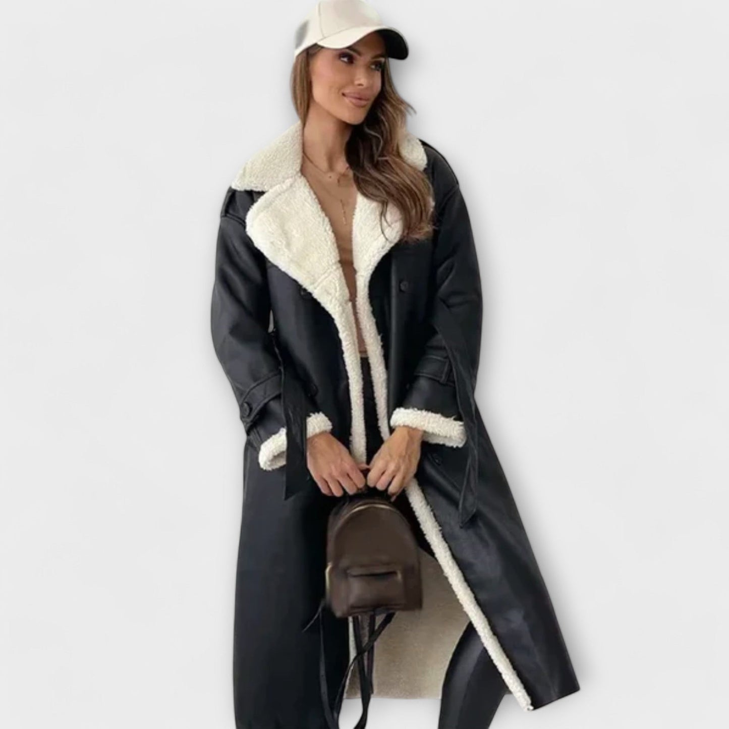 Maria – Long classic cardigan with fleece lining and teddy collar