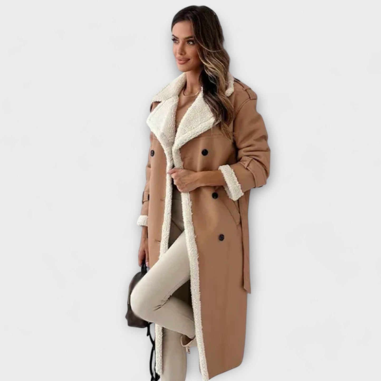 Maria – Long classic cardigan with fleece lining and teddy collar