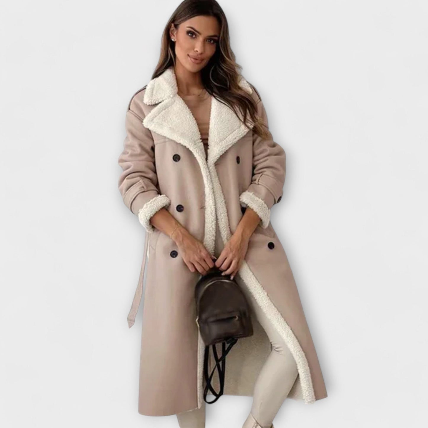 Maria – Long classic cardigan with fleece lining and teddy collar