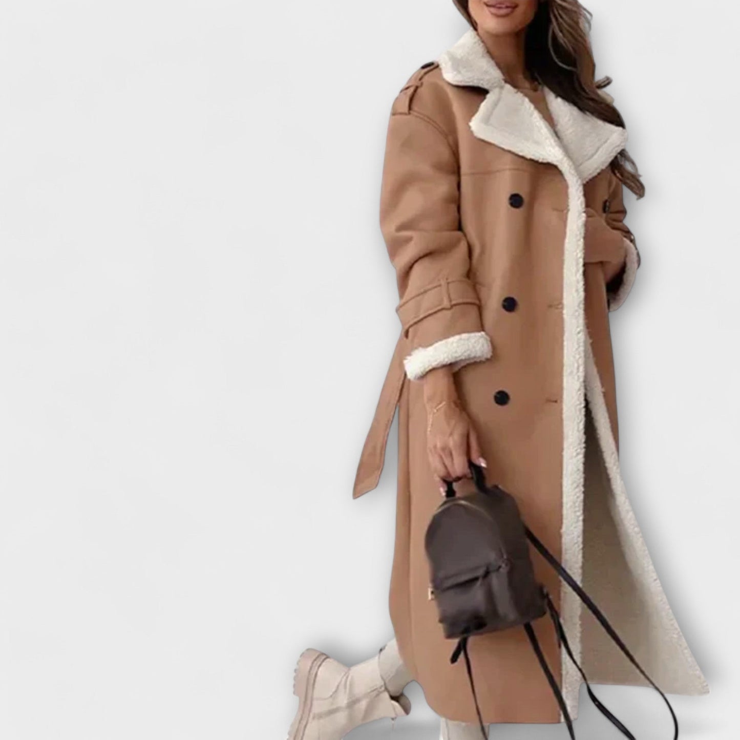 Maria – Long classic cardigan with fleece lining and teddy collar
