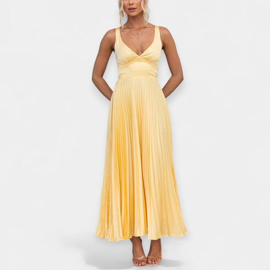 Yellow Pleated Maxi Dress