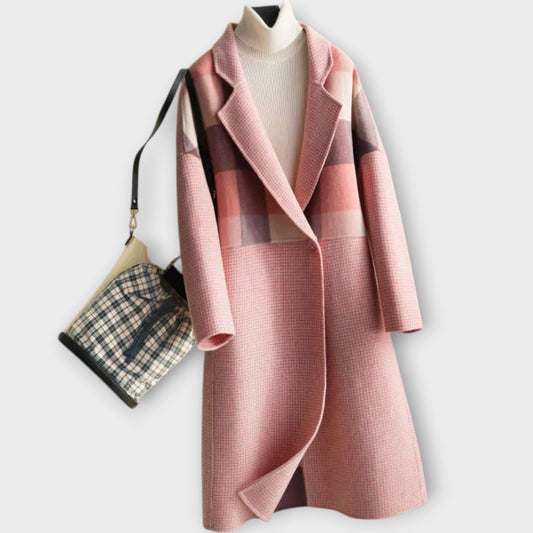 Elegant Patchwork Wool-Blend Coat
