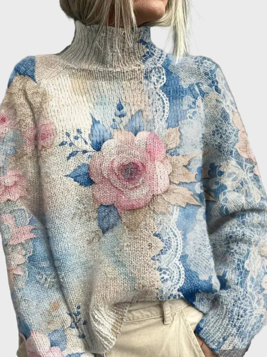Elegant Knitted Turtleneck with Lace Details