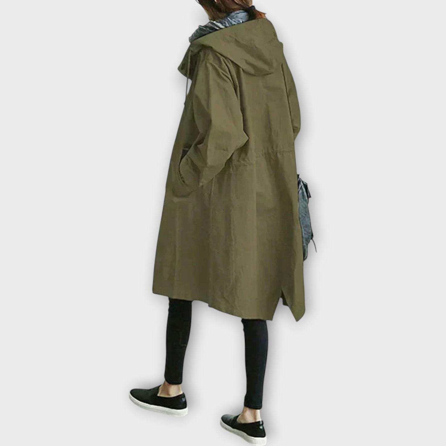 Oversized Hooded Button-Front Rain Coat