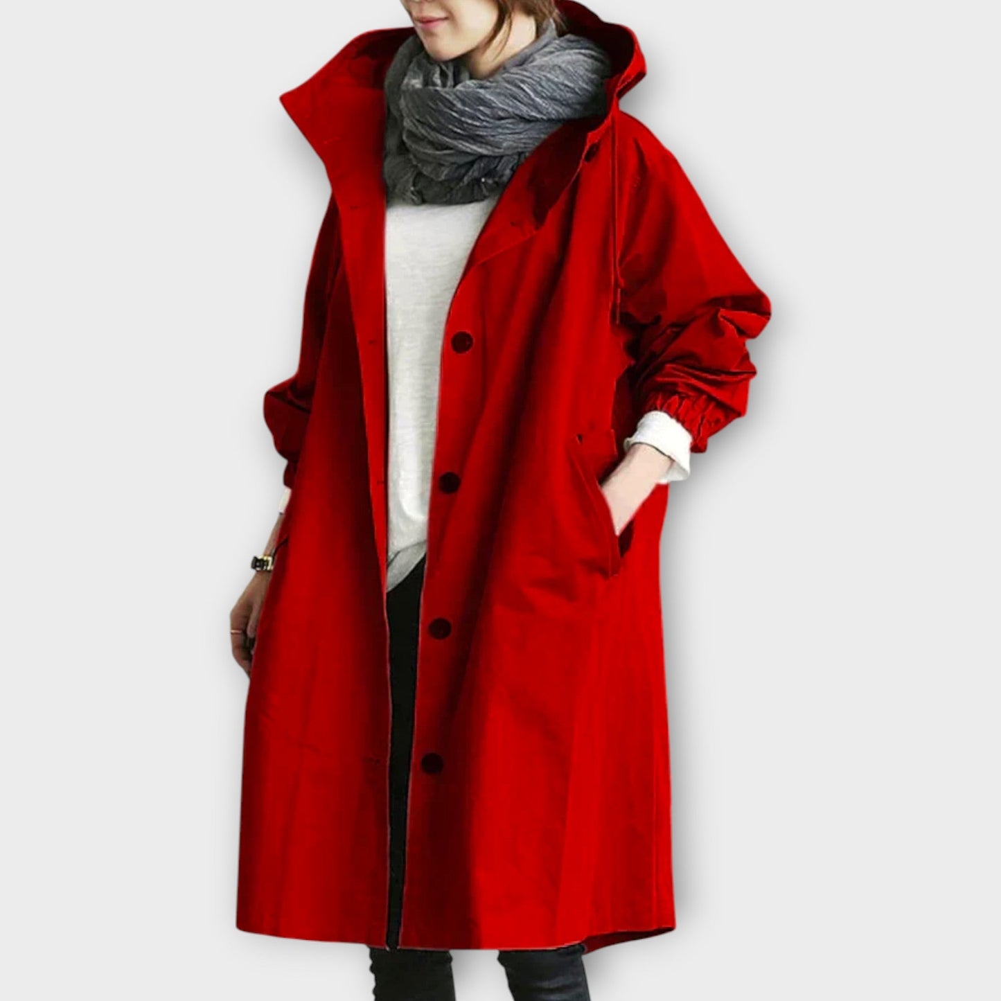 Oversized Hooded Button-Front Rain Coat