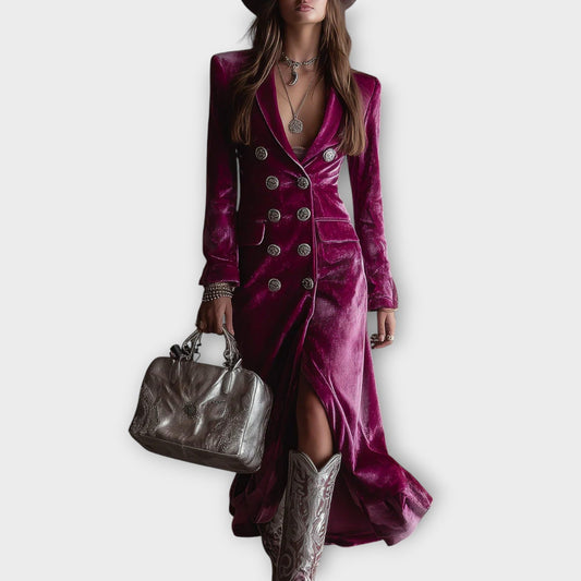 Elegant Velvet Double-Breasted Maxi Dress