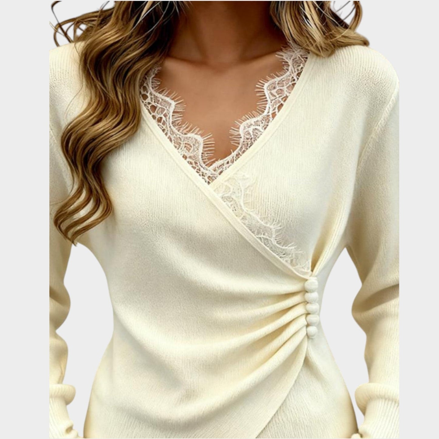 Wrap-Detail Lace Knit Top