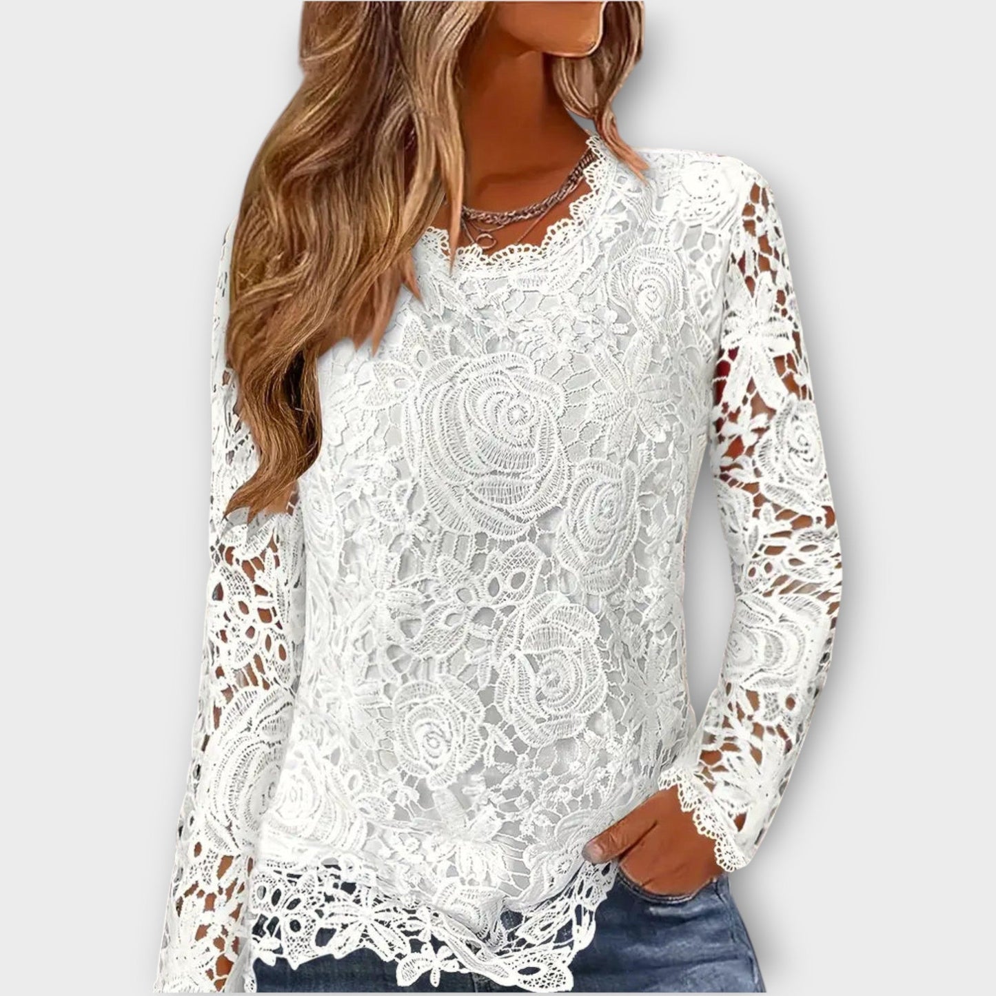 Elegant Floral Lace Long-Sleeve Top