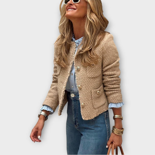 Textured Button-Front Tweed Jacket