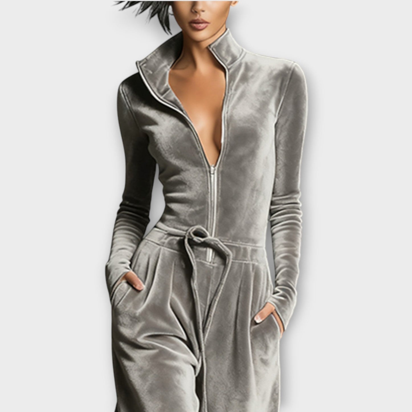 Velour Zip-Up Lounge Jumpsuit