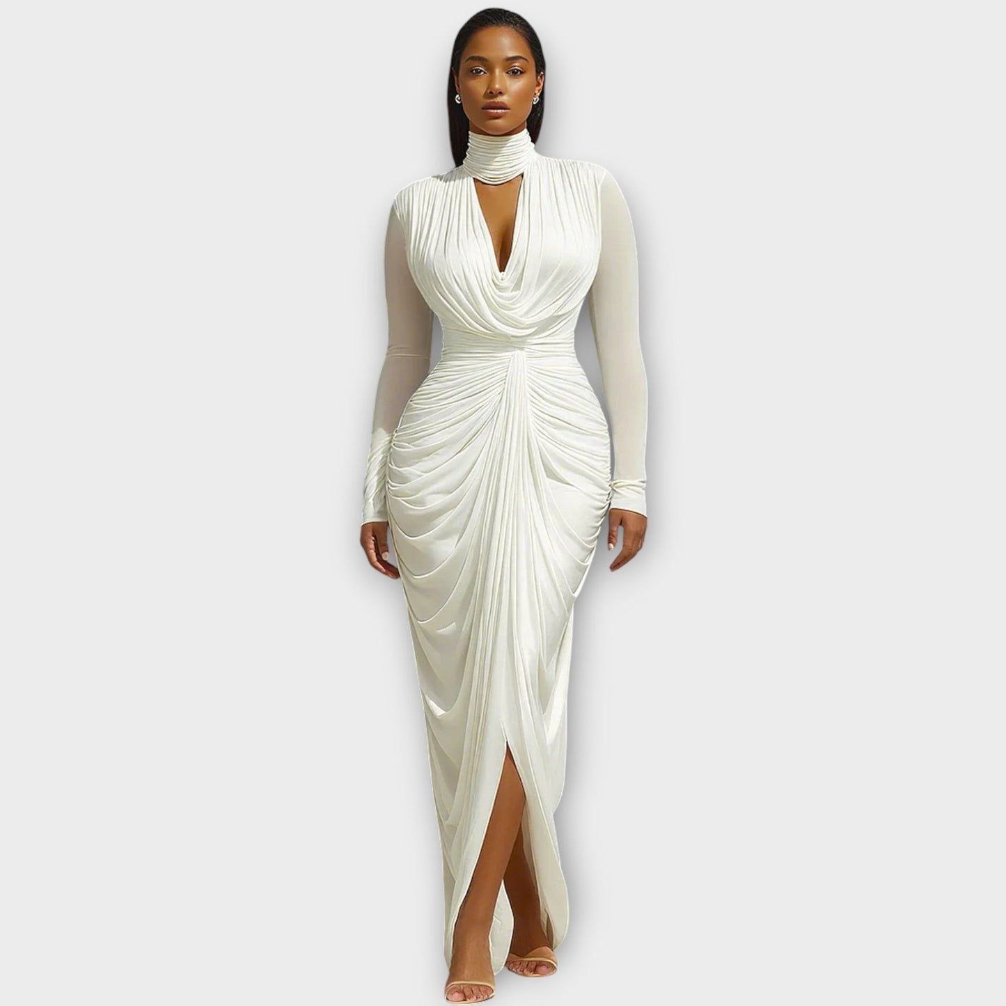 Elegant High-Neck Draped Evening Gown