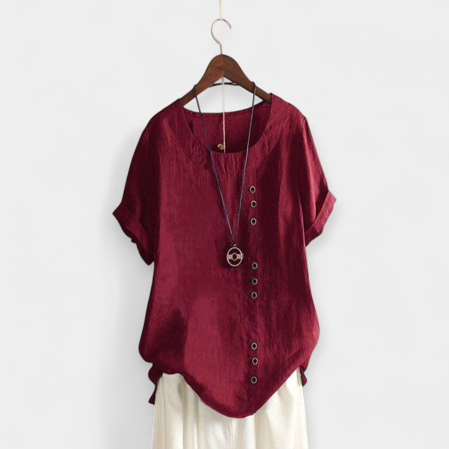 Short-Sleeved Blouse with Buttons