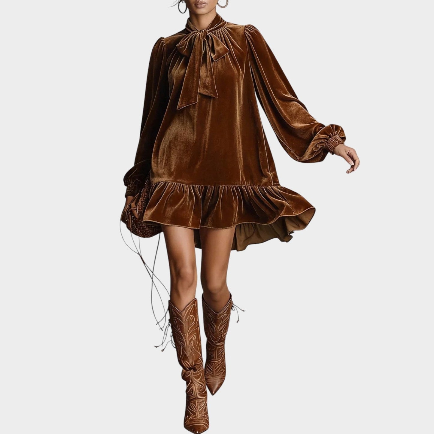 Velvet Tie-Neck Mini Dress
