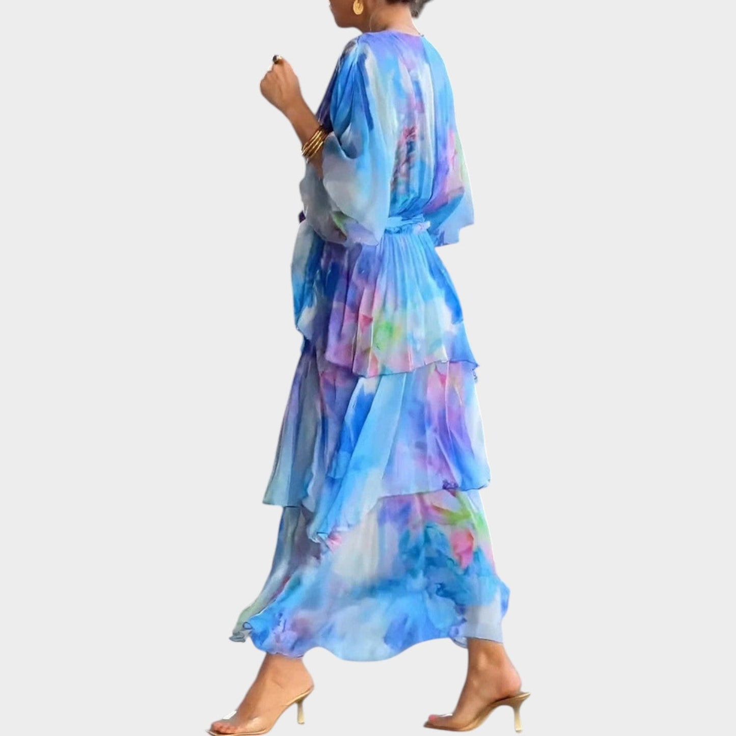 Elegant Floral Chiffon Maxi Dress