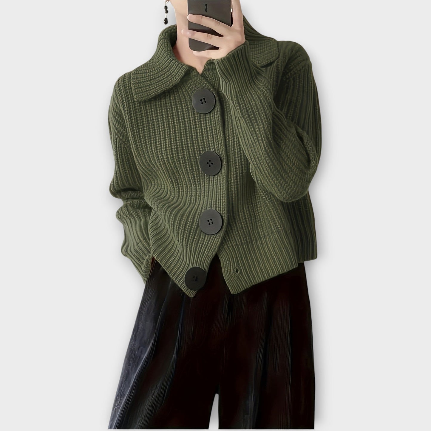 Ribbed Knit Cardigan with Oversized Buttons