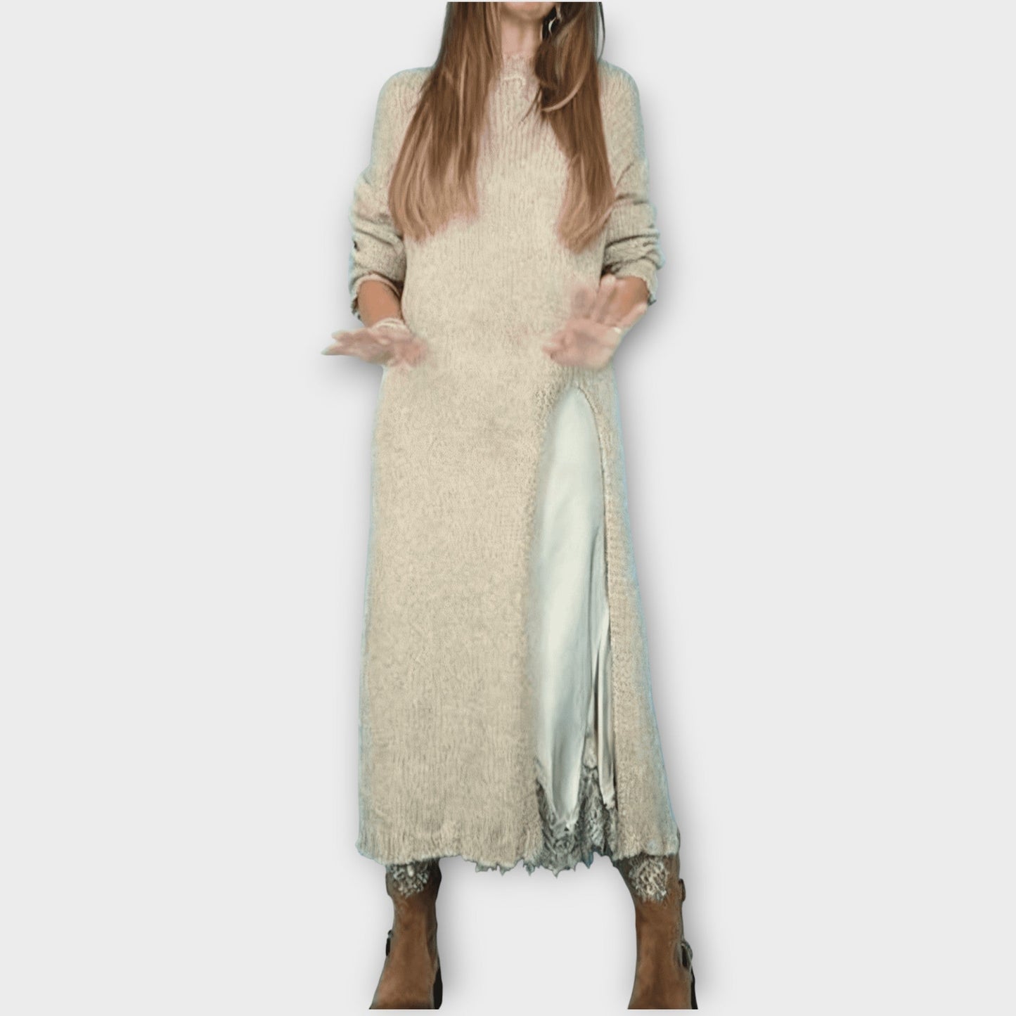 Elegant Knit Maxi Dress with Side Slit