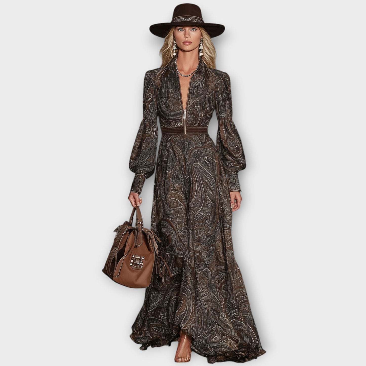 Paisley Zip-Front Maxi Dress
