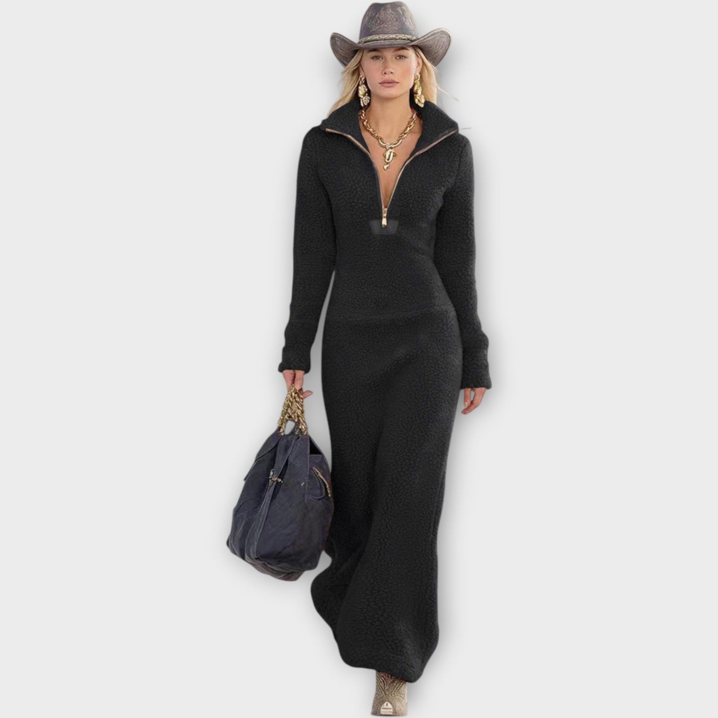 Cozy Chic Zip-Neck Maxi Dress