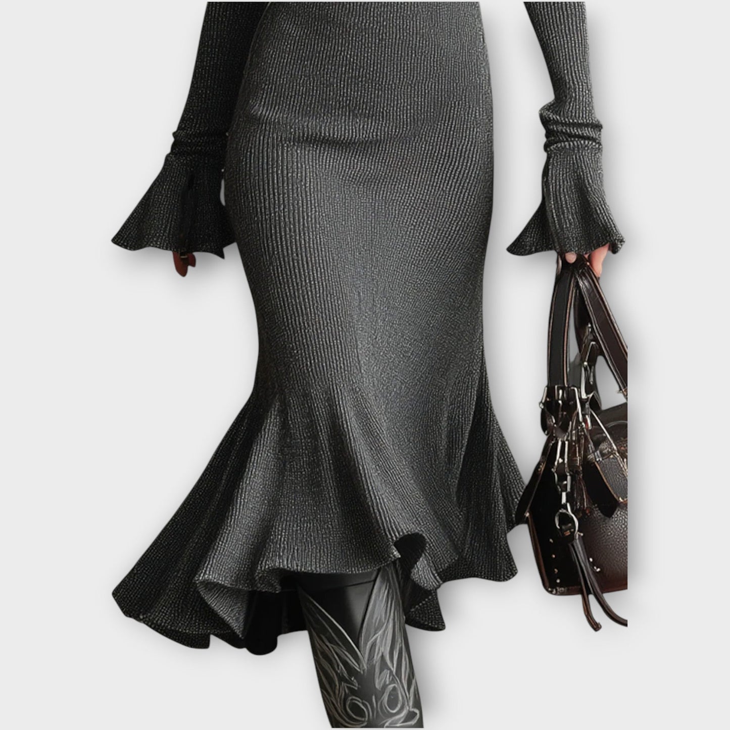 Zip-Neck Ribbed Knit Maxi Dress